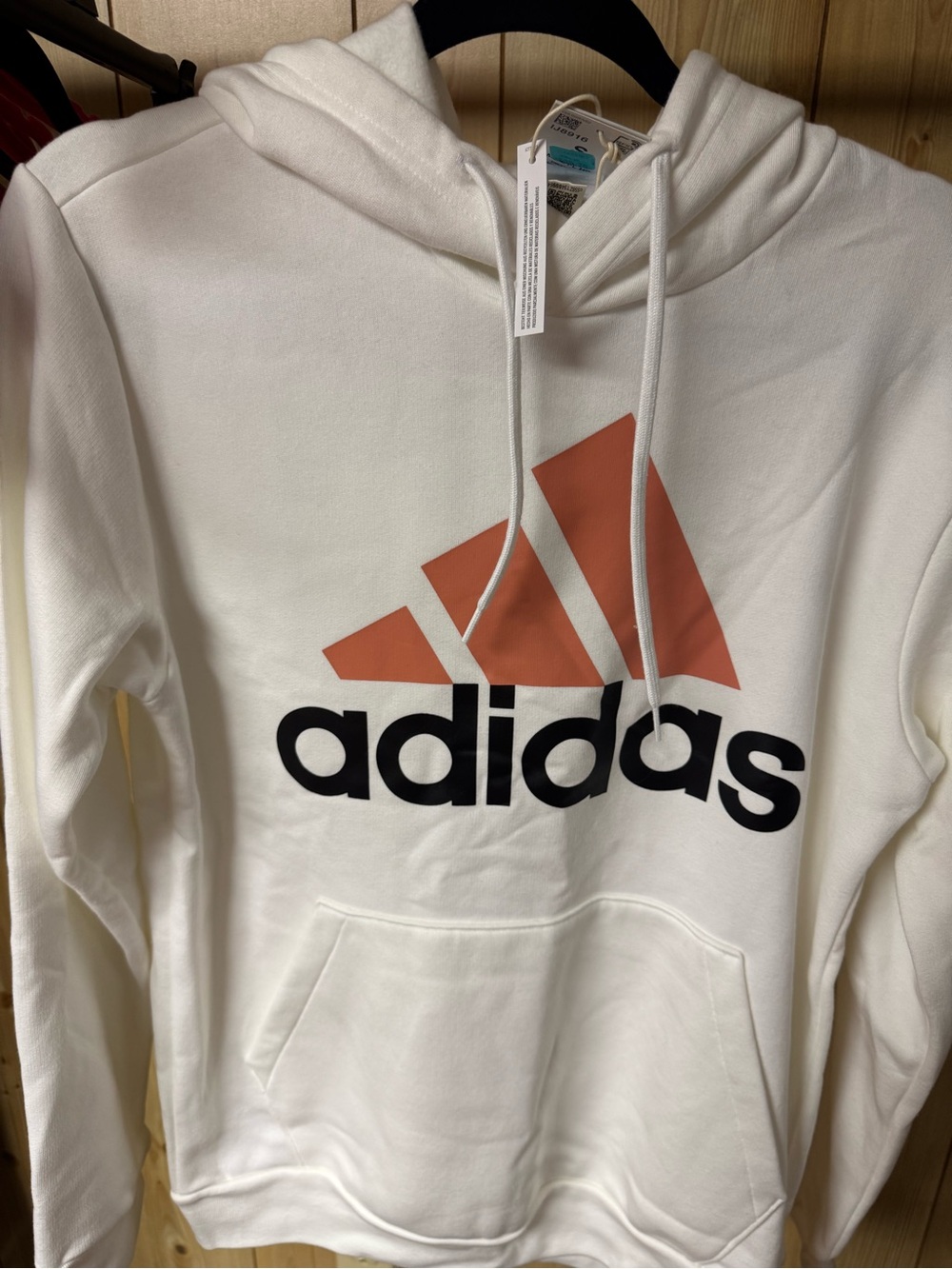 adidas White Hoodie with Coral Logo and Black Wordmark